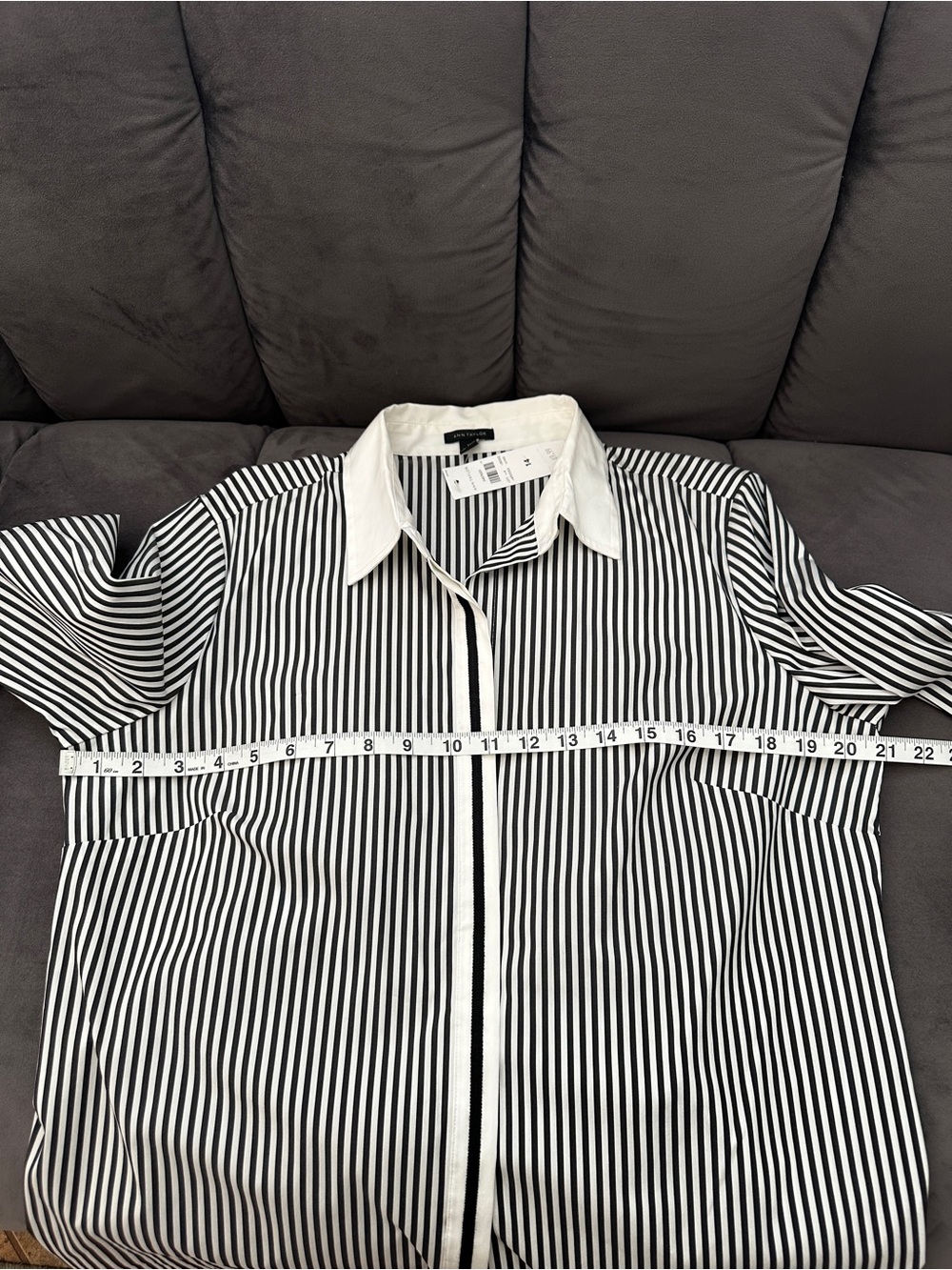 Ann Taylor Black and White Vertical Stripe Dress Shirt - Picture 3 of 5